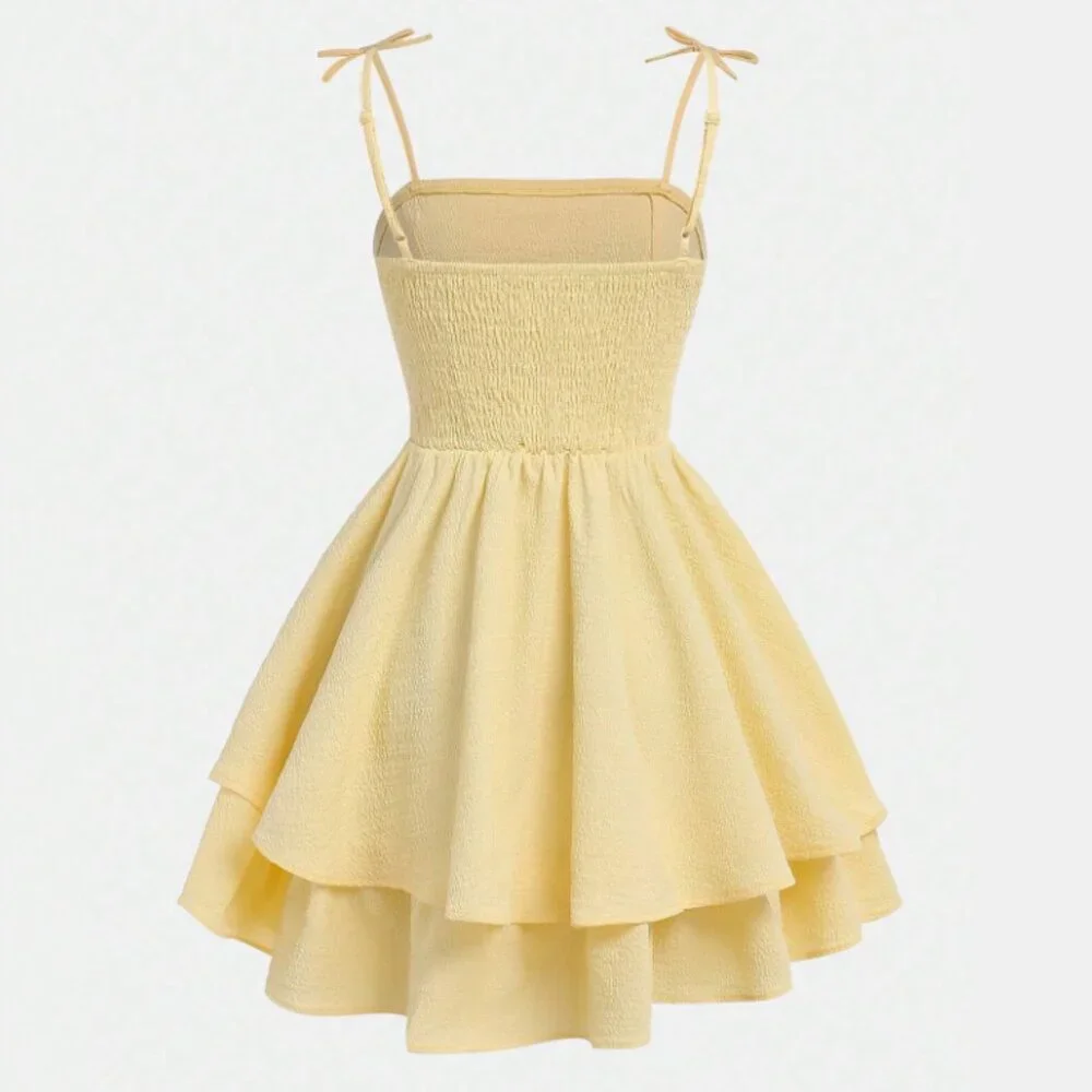 Shein Teen Crepe Ruched Smocked Back Short Layered Ruffled Short Easter Dress 15